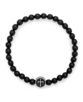 Men's Black Agate Cross Bead Bracelet