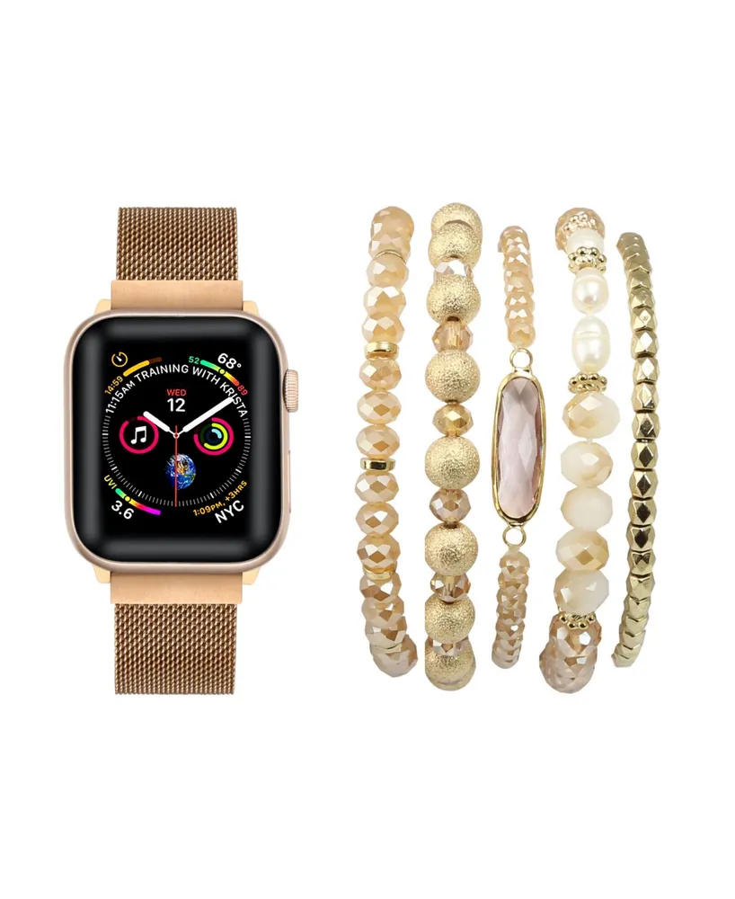 Unisex Rose Gold Tone Skinny Metal Loop Band for Apple Watch and Bracelet Bundle, 38mm