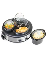 HomeCraft HCRTSCO15SS 1.5-Quart Triple Oval Slow Cooker Buffet