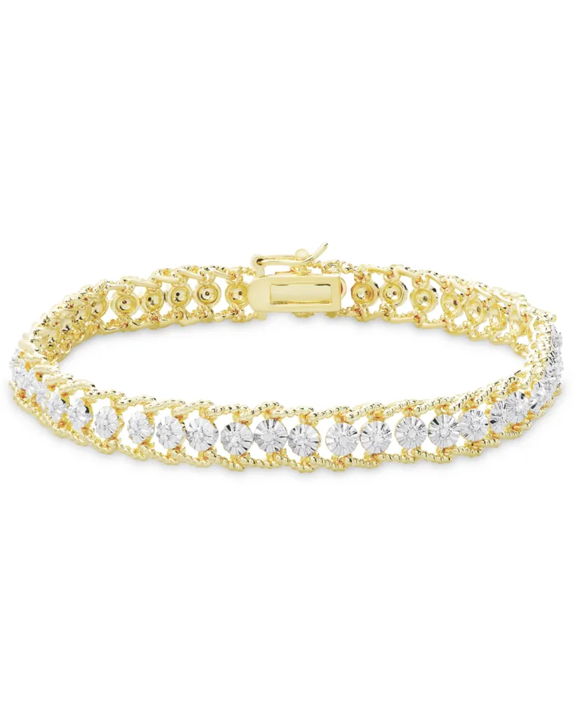 Diamond Accent Rope Edge Tennis Bracelet in Gold Plate