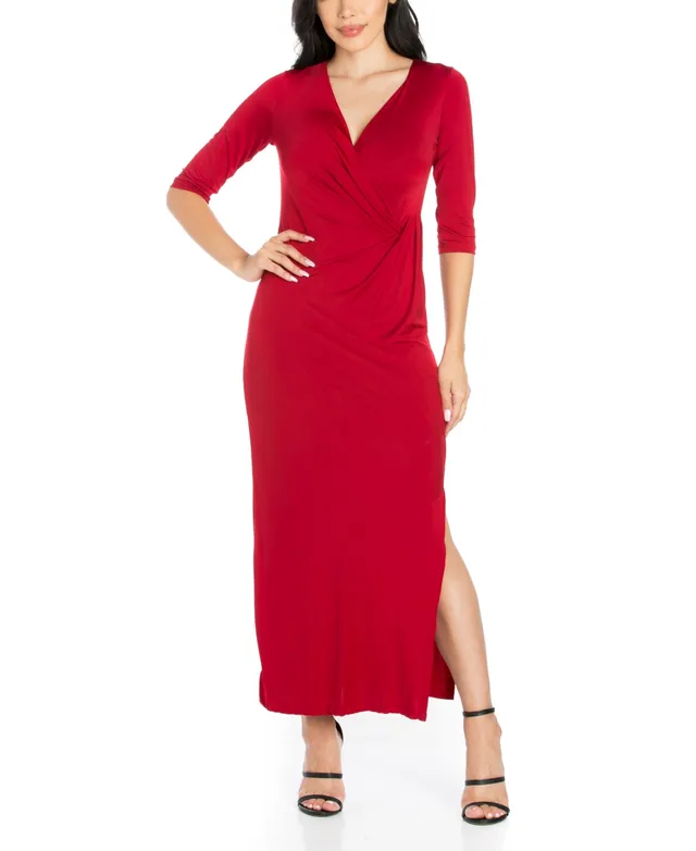 Women's Long Sleeve Side Slit Fitted Maxi Dress 24seven Comfort