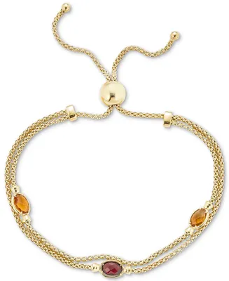 Citrine (3/4 ct. t.w.) & Rhodolite Garnet (1/2 ct. t.w.) Double Strand Bolo Bracelet in 14k Gold-Plated Sterling Silver - Multi