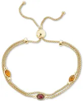 Citrine (3/4 ct. t.w.) & Rhodolite Garnet (1/2 ct. t.w.) Double Strand Bolo Bracelet in 14k Gold-Plated Sterling Silver - Multi