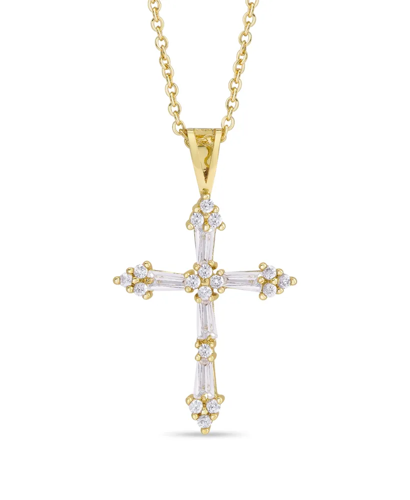Cubic Zirconia Cross Pendant 18" Necklace Silver Plate or Gold