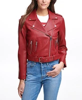 Levi's Women's Faux-Leather Belted Hem Moto Jacket