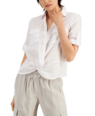 I.n.c. International Concepts Women's Linen Twist-Hem Blouse, Created for Macy's