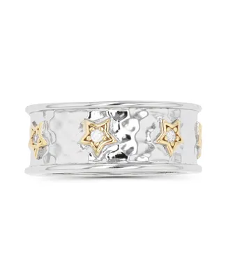 Cubic Zirconia Two Tone Hammered Stars Ring