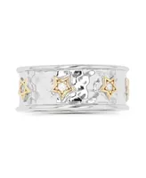 Cubic Zirconia Two Tone Hammered Stars Ring