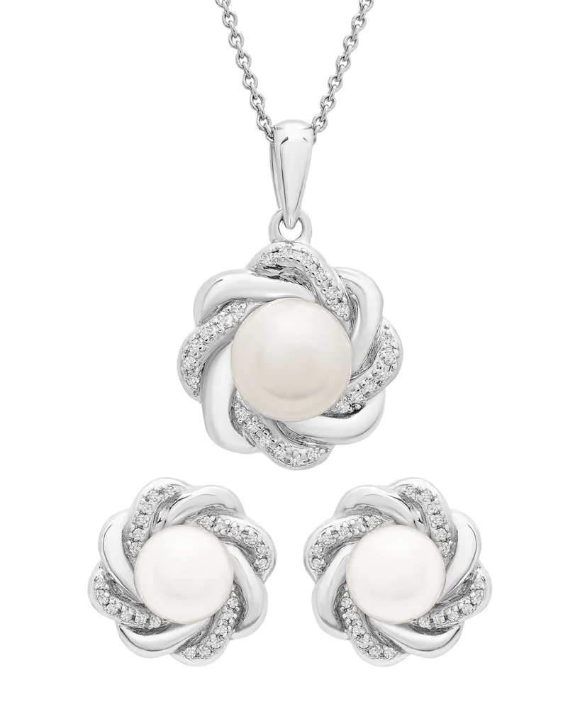 Cultured Freshwater Pearl (6-7mm) and Diamond (1/20 ct. t.w.) Box Set (Pendant & Earrings) in Sterling Silver