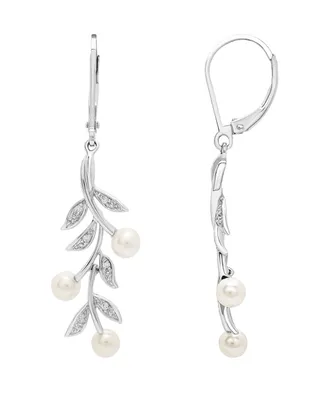 Cultured Freshwater Pearl (4mm) and Diamond (1/20 ct. t.w.) Earrings in Sterling Silver