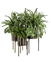 Contemporary Style Large Round Metal Planters Stands, Set of 3