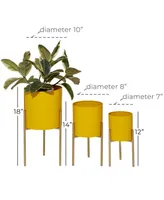 Set of 3 Yellow Metal Contemporary Planter, 12", 14", 18"