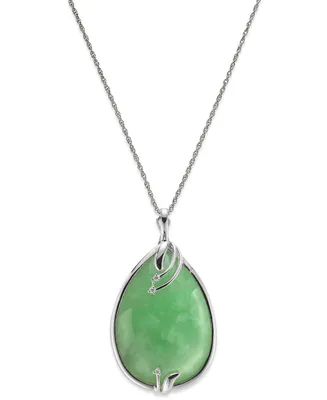 Dyed Jade (25x35mm) and Diamond Accent Pendant Necklace in Sterling Silver