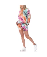 White Mark Women's Tie Dye Lounge Top Shorts Set, 2-Piece