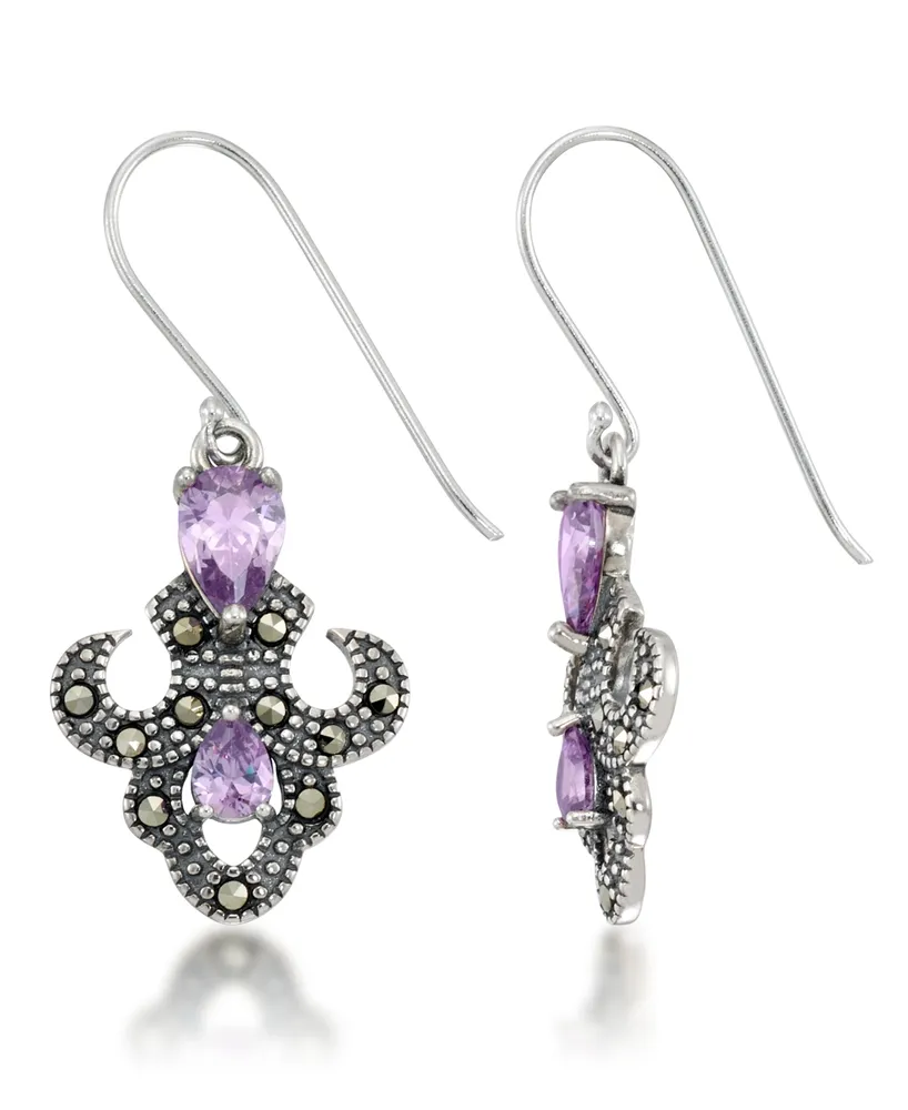 Amethyst Fleur De Lis Dangle Earrings