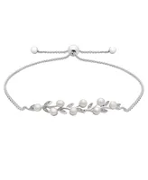 Cultured Freshwater Pearl (4mm) and Diamond (1/20 ct. t.w.) Bolo Bracelet in Sterling Silver