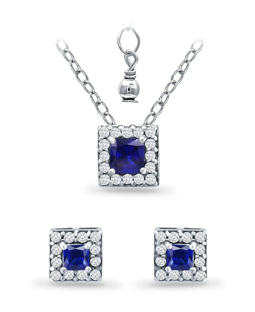 Giani Bernini Simulated Blue Sapphire and Cubic Zirconia Halo Square Pendant and Earring Set, 3 Piece