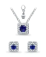 Giani Bernini Simulated Blue Sapphire and Cubic Zirconia Halo Square Pendant and Earring Set, 3 Piece