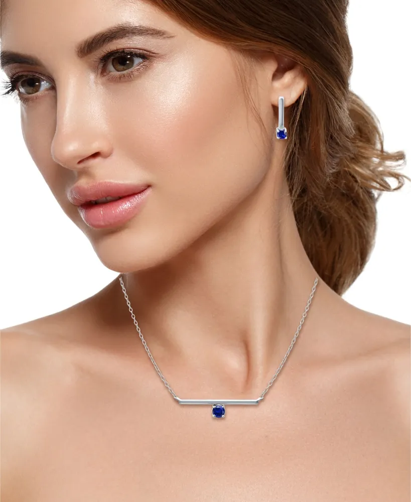 Giani Bernini Simulated Blue Sapphire Bar Pendant and Earring Set, 3 Piece