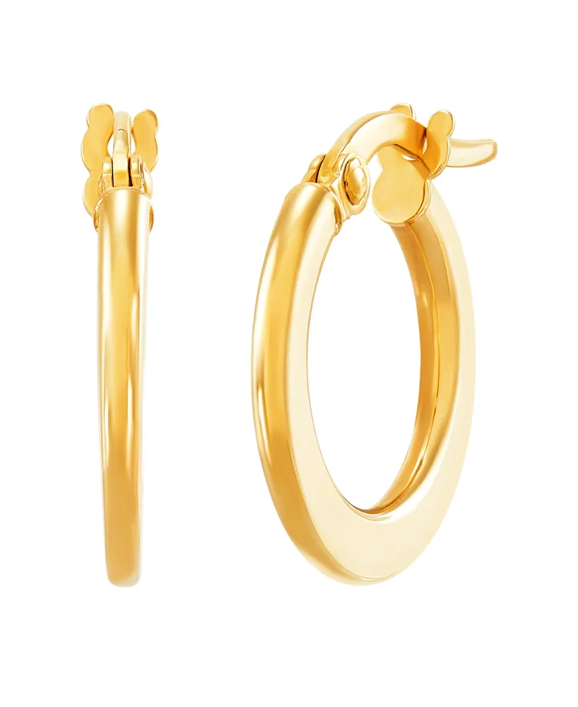 Polished Small Flat Round Hoop Earrings in 10K Yellow Gold, 10mm