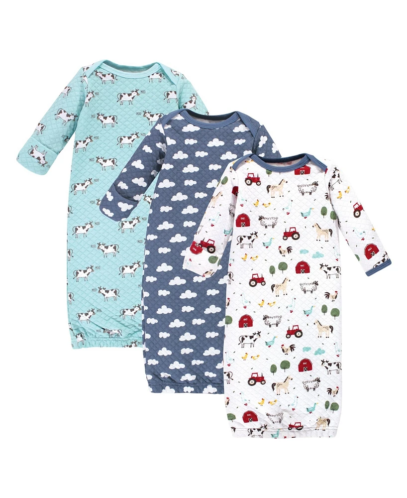 Hudson Baby Girls Quilted Cotton Long-Sleeve Gowns 3pk, Pink Navy Floral, 0-6 Months