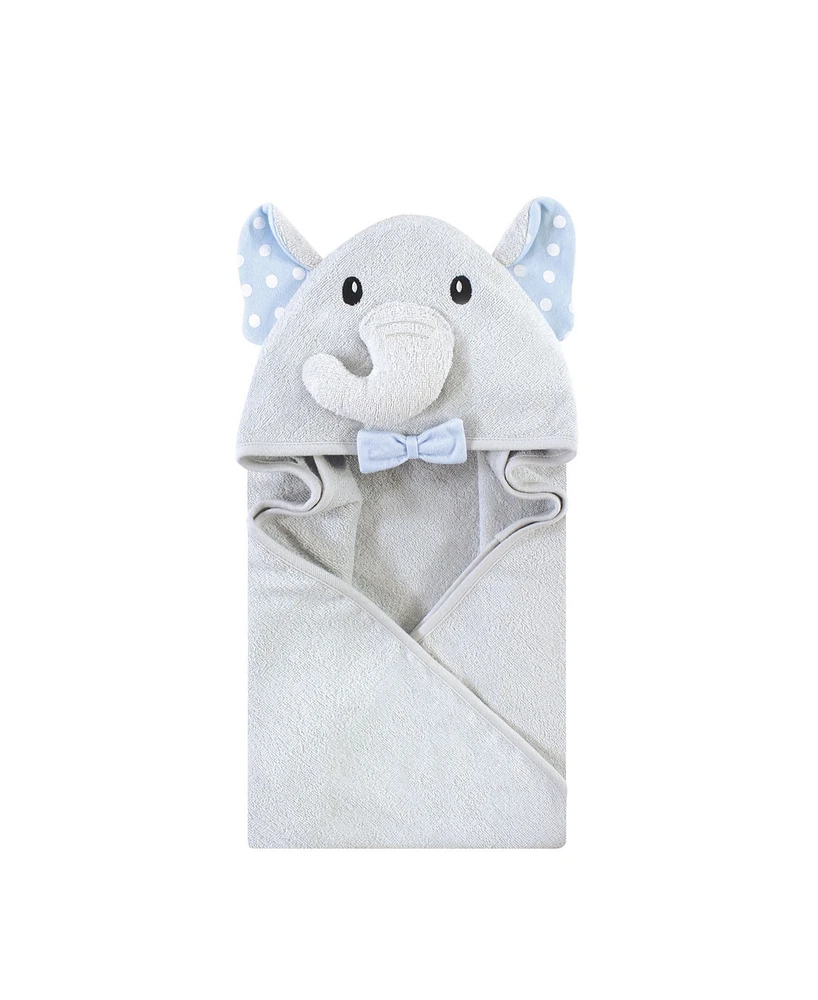 Hudson Baby Infant Boy Cotton Rich Animal Hooded Towel, White Dots Gray Elephant, One Size