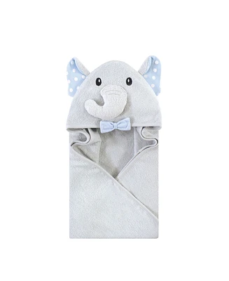 Hudson Baby Infant Boy Cotton Rich Animal Hooded Towel, White Dots Gray Elephant, One Size