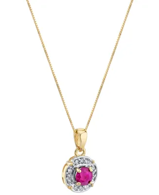 Ruby (1/2 ct. t.w.) & Diamond (1/10 ct. t.w.) Halo 18" Pendant Necklace in 10k Gold