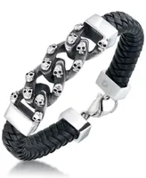 Andrew Charles by Andy Hilfiger Men's Skull Link Leather Bracelet in Stainless Steel