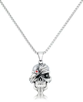 Andrew Charles by Andy Hilfiger Men's Cubic Zirconia Pirate Skull 24" Pendant Necklace in Stainless Steel