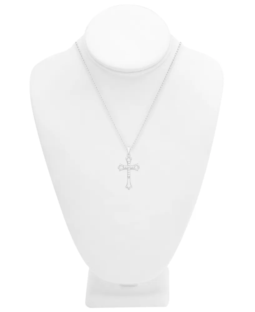 Diamond Cross Pendant Necklace (1/10 ct. t.w.) In Sterling Silver