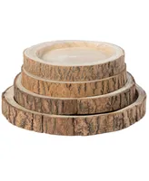 Wood Tree Bark Indented Display Tray Serving Plate Platter Charger, Set of 4