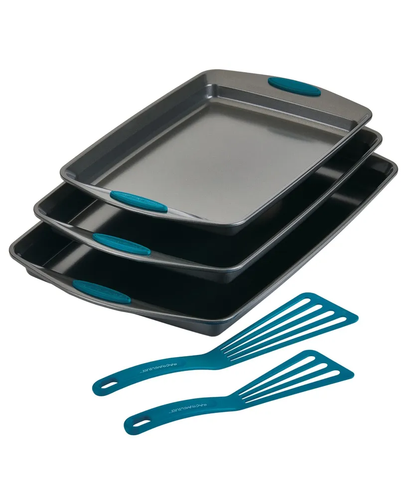 Rachael Ray Nonstick Bakeware Set with Grips, Nonstick Cookie Sheets /  Baking Sheets - 3 Piece, Gray with Orange Grips