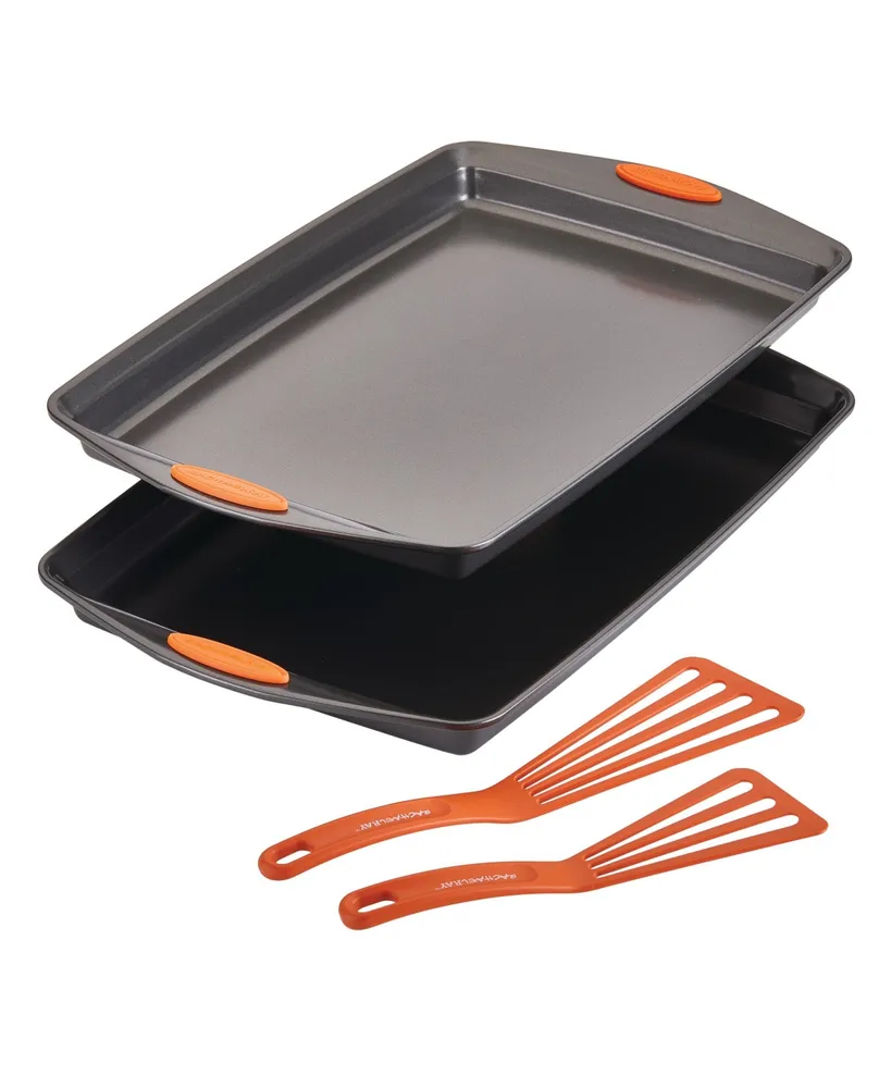 Rachael Ray Bakeware Oven Lovin' Nonstick Double Batch Cookie Pan and  Utensil Set, 4-Pc., Orange Handles