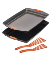 Rachael Ray Bakeware Oven Lovin' Nonstick Double Batch Cookie Pan and Utensil Set, 4-Pc., Orange Handles