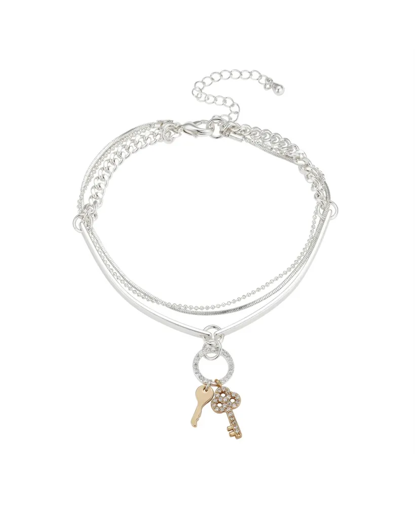 Unwritten Two-Tone Crystal Key Triple Strand Bracelet