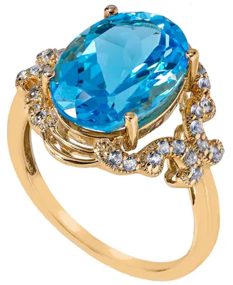Blue Topaz (7 ct. t.w) Oval Ring in 14K Gold Plated Sterling Silver
