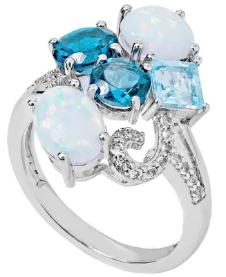 Lab-Grown Opal (1-1/3 ct. t.w) & Multicolor Topaz (2-1/2 ct. t.w) Ring in Sterling Silver - Multi