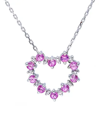 Lab Grown Pink Sapphire (5/8 ct.t.w.) and Lab Grown White Sapphire (1/8 ct.t.w.) Heart Pendant Necklace in Sterling Silver