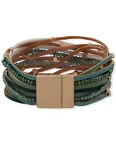 lonna & lilly Gold-Tone Beaded & Faux-Leather Multi-Row Magnetic Bracelet