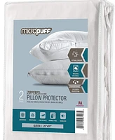 Micropuff Hypoallergenic Microfiber Pillow Protector with Zipper– White (2 Pack