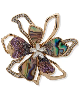 Anne Klein Gold-Tone Crystal & Stone Flower Pin