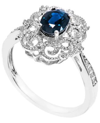 Sapphire (7/8 ct. t.w.) & Diamond (1/20 ct. t.w.) Milgrain Ring in Sterling Silver