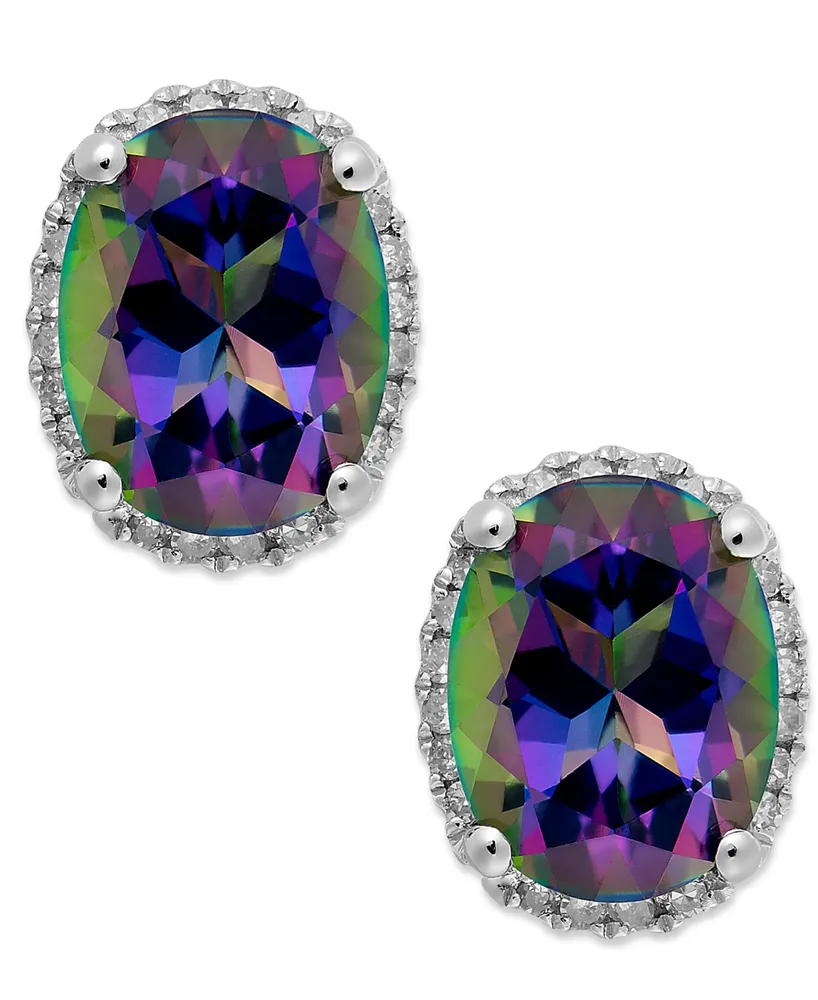 14k White Gold Mystic Topaz (4 ct. t.w.) and Diamond (1/6 ct. t.w.) Stud Earrings