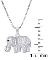 Cubic Zirconia Elephant Pendant 18" Necklace in Silver Plate