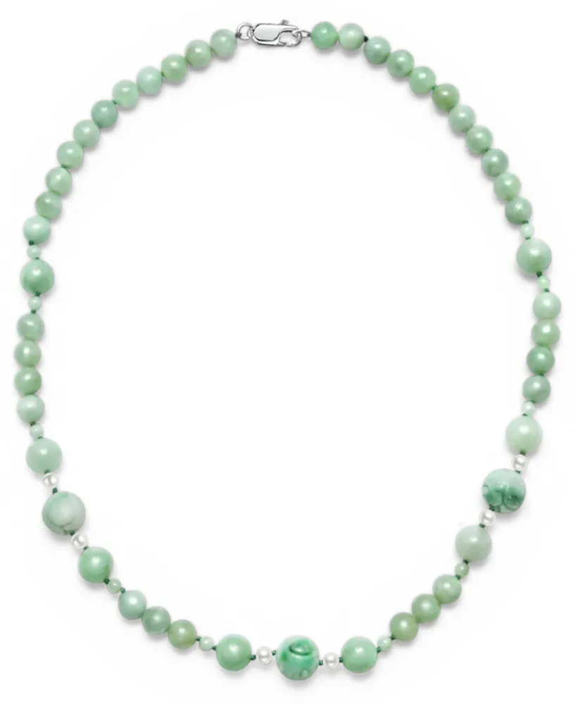 Carved Jade, Coral And Cultured Freshwater Pearl Necklace - Ruby Lane