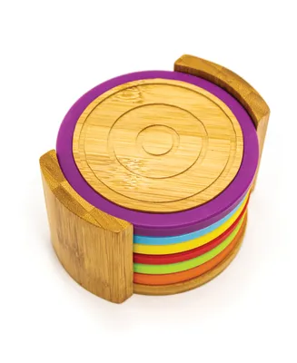 Bamboo 6 Piece Coaster Set with Silicone Rims
