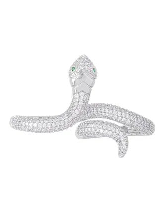 Cubic Zirconia Snake Double Finger Ring Silver Plate