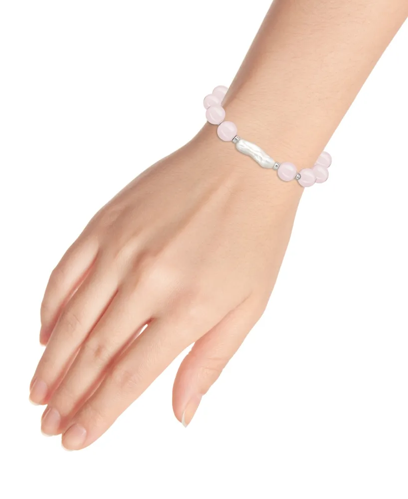 Genuine Stone Bead Biwa Pearl Stretch Bracelet