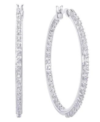 Diamond Accent Large Thin Hoop Earrings in Silver Plate or Rose Gold Plate